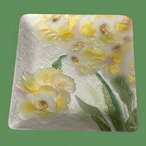 Vintage MCM Electroforming Cloisonne Floral Enamel Plate Pin Trinket Dish 4.5"sq - Picture 1 of 4